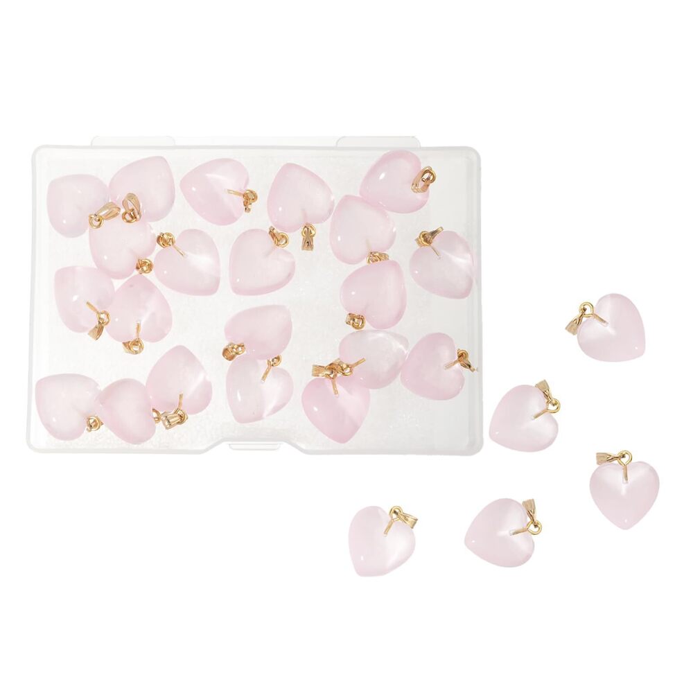 6954 24pcs Heart Shape Glass Pendants, Pink Love Heart Crystal Charms